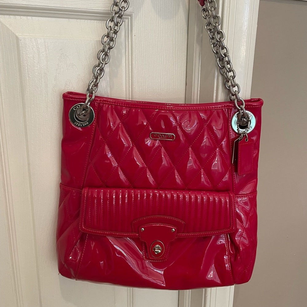 Coach Poppy Liquid Gloss red patent leather bag